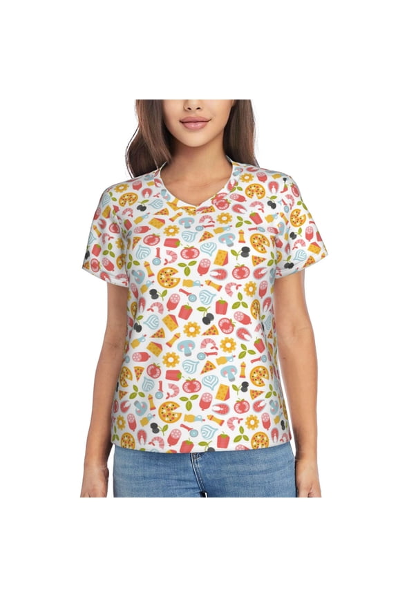 Afternoon Tea Women Shirts V Neck Short Sleeve Tops T-Shirt Basic Tees, S to 3XLLarge