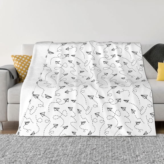 Vsdgher Airplane Pattern Fleece Throw Blanket, Horizontal Fleece Bedding Home Decor for Couch & Bed All Season Use -80"x60"