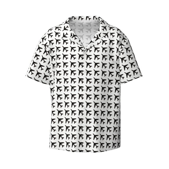 Vsdgher Airplane Print Men's Wrinkle Free Untucked Cuban Shirt Business Casual Button Down Shirts Short Sleeve Shirt