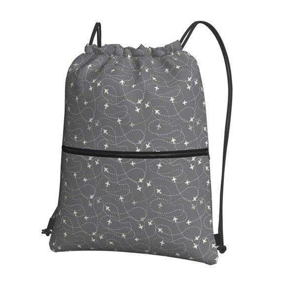 Vsdgher Airplane Routes Around The World Drawstring Backpack Water Resistant String Bag Sports Sackpack Gym Sack for Men Women