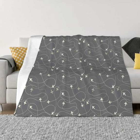 Vsdgher Airplane Routes Around The World Pattern Fleece Throw Blanket, Horizontal Fleece Bedding Home Decor for Couch & Bed All Season Use -60"x50"