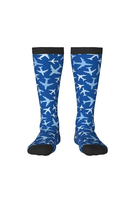 Airplanes in the Sky Print Thigh High Socks Extra Long Stretchy Sock Women Over Knee High Opaque Stocking Daily Wear