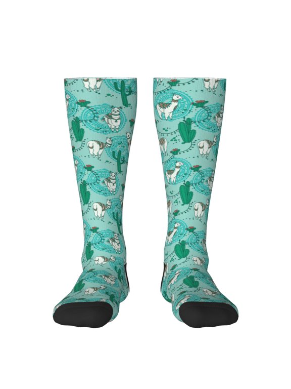 Alapaca in Boho Print Thigh High Socks Extra Long Stretchy Sock Women Over Knee High Opaque Stocking Daily Wear
