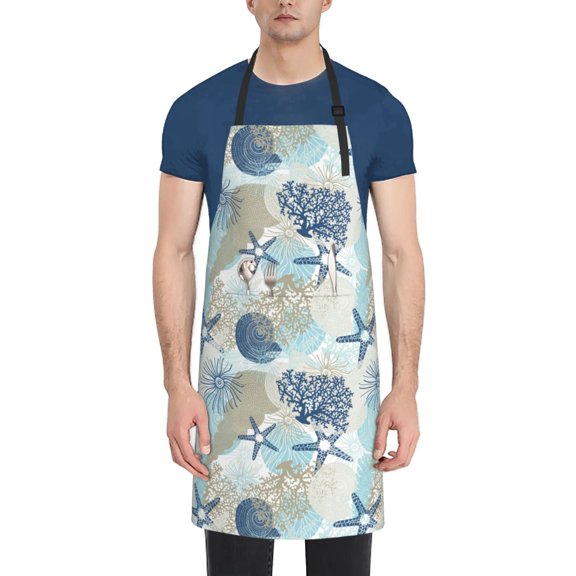 Vsdgher Algae Corals and Seashells Waterproof Apron with 2 Pockets Kitchen Chef Aprons Bibs for Grooming Cooking Baking Painting Gardening