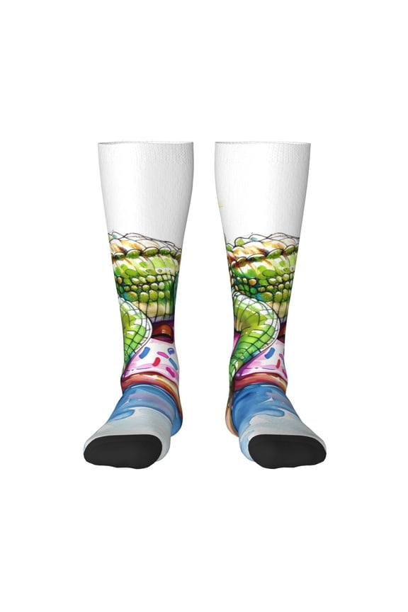 Alligator Donut Pool Float Knee Socks, High Socks Long Stretchy Sock Women Knee High Stocking, Long Socks for Women