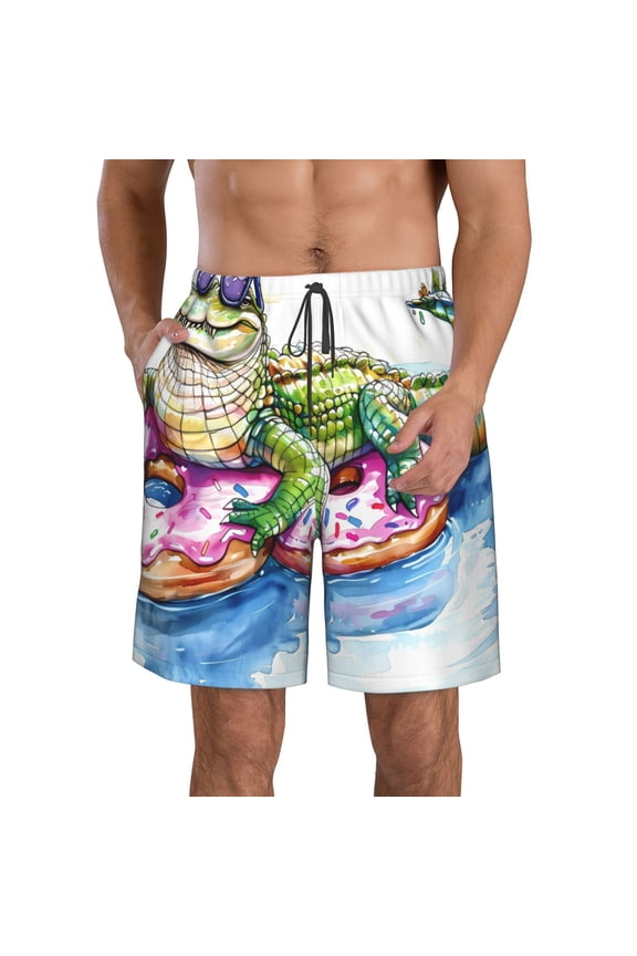 Alligator Donut Pool Float Men's Beach Shorts, Surfing shorts, Swim trunks, Quick Dry Swim Trunks for Surfing Beach Fun -XX-Large
