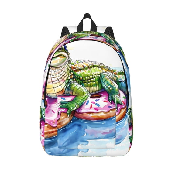 Vsdgher Alligator Donut Pool Float Print Canvas Backpack Travel Rucksack Unisex Knapsack 15.7/17.7Inch Laptop Backpack for Work,College -Small