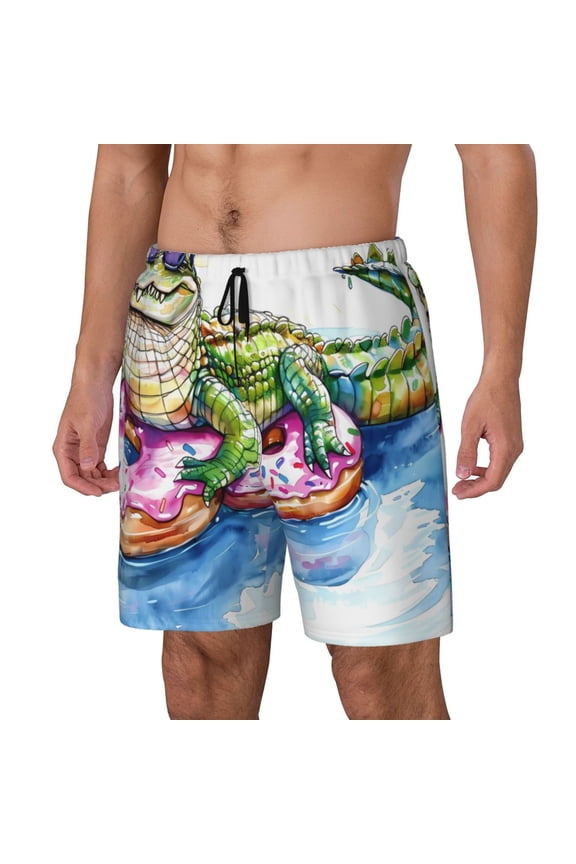 Alligator Donut Pool Float for Mens Swim Trunks with Compression Liner Swim Shorts Swim Suits Board Shorts-Small