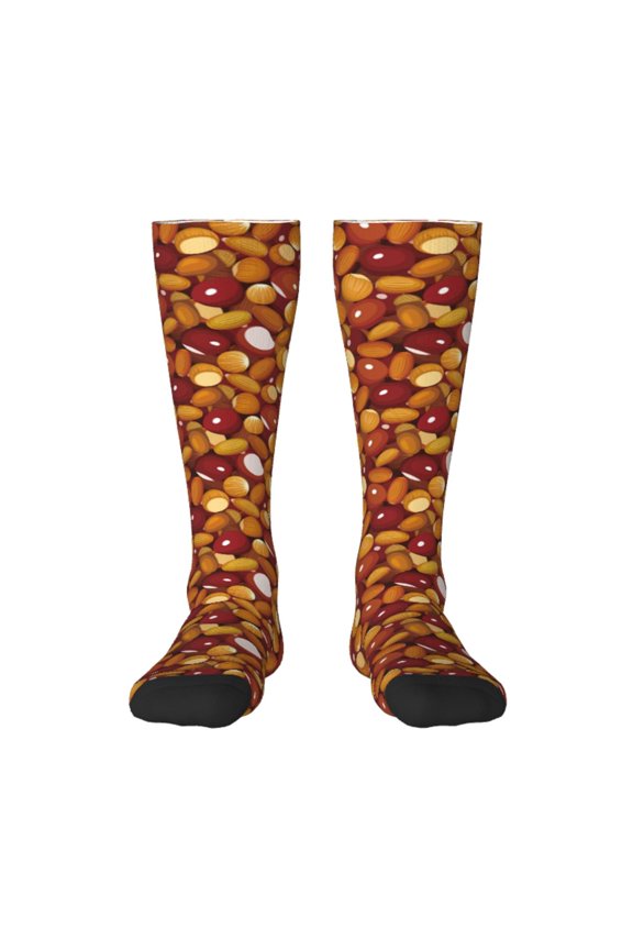 Almond Nuts Print Thigh High Socks Extra Long Stretchy Sock Women Over Knee High Opaque Stocking Daily Wear