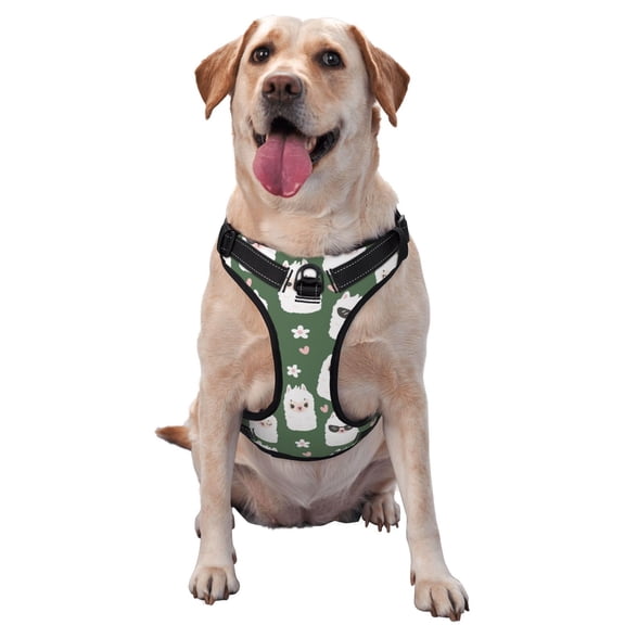 Vsdgher Alpaca Faces Pattern Dog Harness,No Pull Pet Harness with Soft Padded Handle,Adjustable Reflective Vest with 2 Buckles,4 Slide Buckles,S-XL Medium