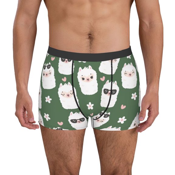Vsdgher Alpaca Faces Pattern Men's Boxer Brief Underwear,Soft Funny Underwear for Men-Medium