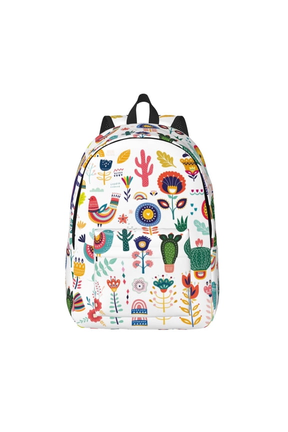 Alpaca Flower Print Canvas Backpack Travel Rucksack Unisex Knapsack 15.7/17.7Inch Laptop Backpack for Work,College -Medium