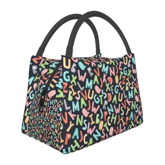 Vsdgher Alphabet Print Insulated Reusable Bags with Sturdy Zipper and Handles, Foldable Totes for Hot or Cold Food Bring or Delivery