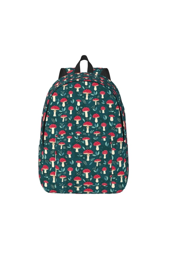 Amanita Mushroom Print Canvas Backpack Travel Rucksack Unisex Knapsack 15.7/17.7Inch Laptop Backpack for Work,College -Medium