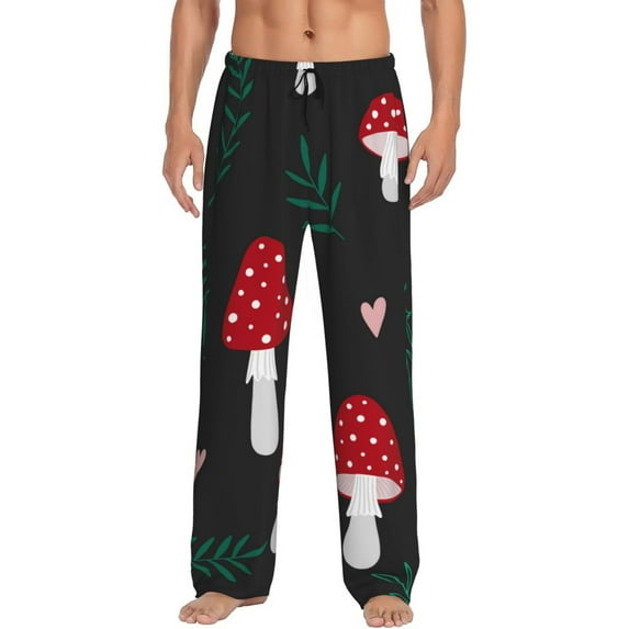 Vsdgher Amanita Mushroom Print Mens Pajama Pants Sleep & Lounge Pants, PJ Bottoms With elastic waistb and Pockets