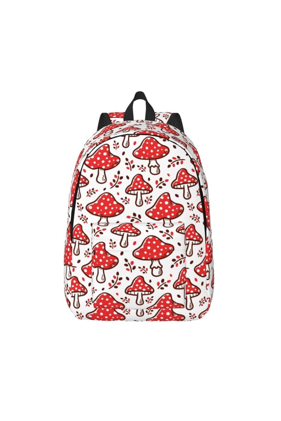 Amanita Red Mushroom Print Canvas Backpack Travel Rucksack Unisex Knapsack 15.7/17.7Inch Laptop Backpack for Work,College -Medium