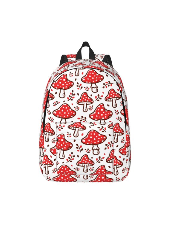 Amanita Red Mushroom Print Canvas Backpack Travel Rucksack Unisex Knapsack 15.7/17.7Inch Laptop Backpack for Work,College -Small