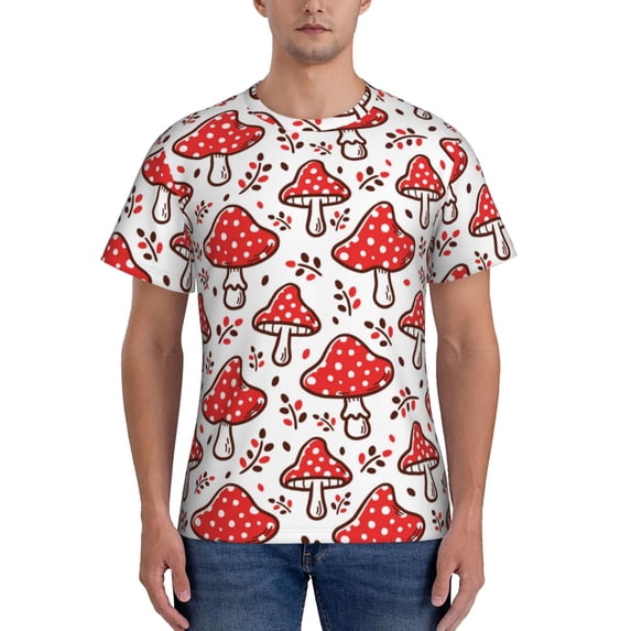 Vsdgher Amanita Red Mushroom Print Men's Dry Fit Mesh Athletic Shirts Moisture Wicking Tennis T-Shirt Tops