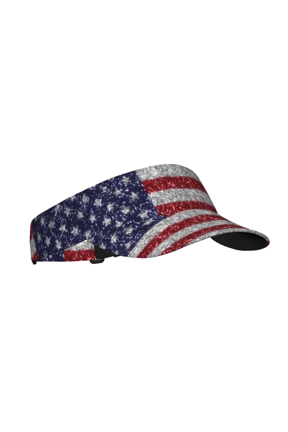 America Flag Glitter Print Adult Sunscreen Visor Cap,1 Piece of Sport Sun Visor Hats Adjustable Sun Hat for Outdoor Activities Fits for Women and Men (One Size)