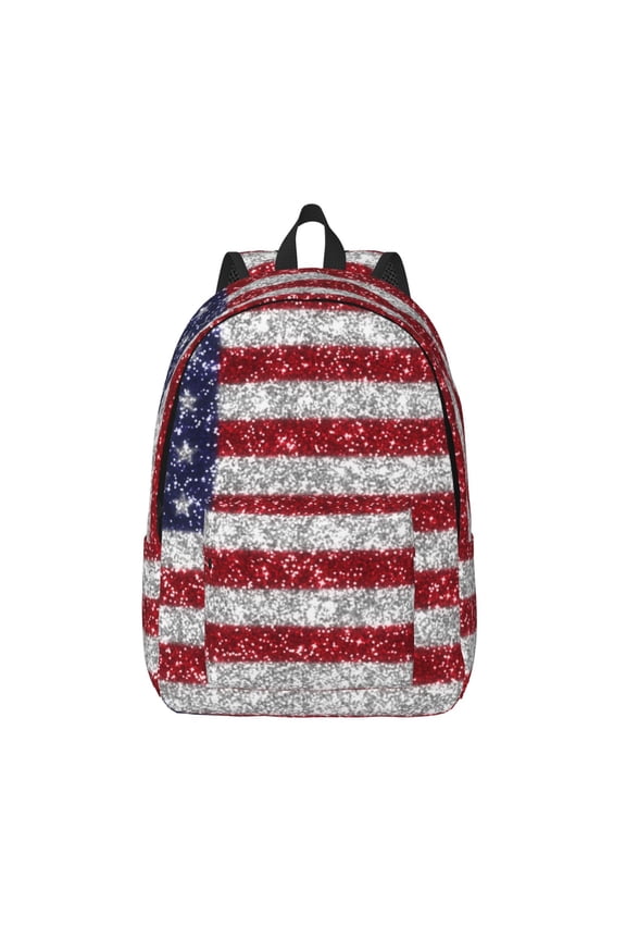 America Flag Glitter Print Canvas Backpack Travel Rucksack Unisex Knapsack 15.7/17.7Inch Laptop Backpack for Work,College -Medium