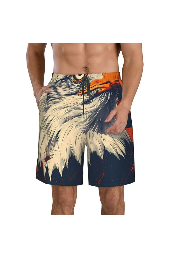 American Bald Eagle A Men's Beach Shorts, Surfing shorts, Swim trunks, Quick Dry Swim Trunks for Surfing Beach Fun -X-Large