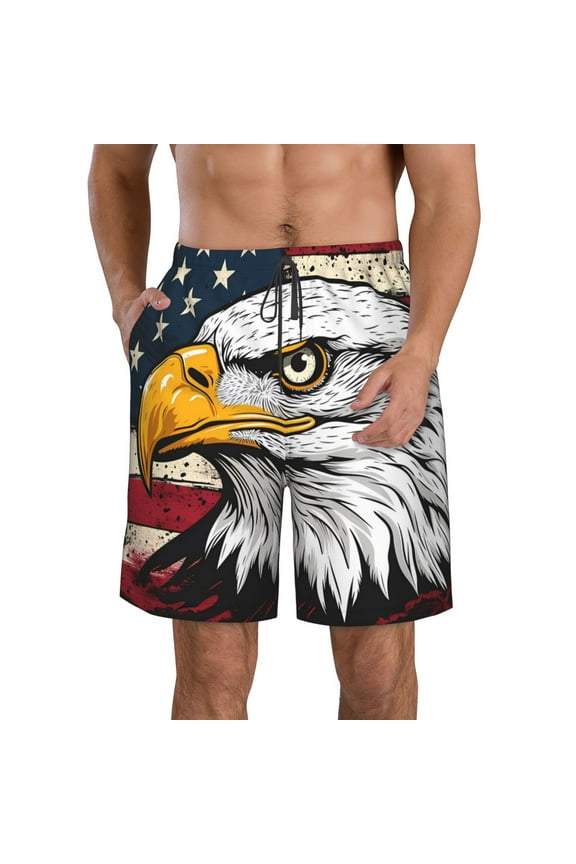 American Bald Eagle Men's Beach Shorts, Surfing shorts, Swim trunks, Quick Dry Swim Trunks for Surfing Beach Fun -Small