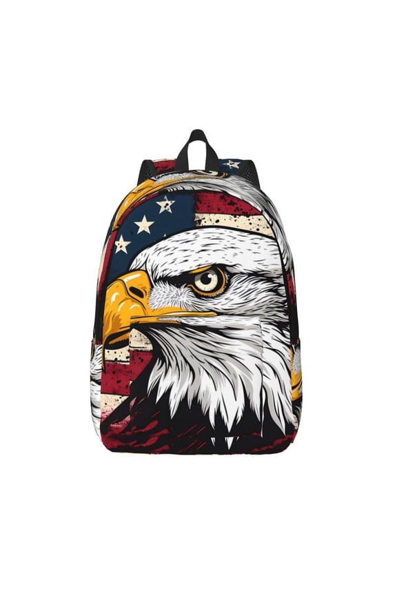 American Bald Eagle Print Canvas Backpack Travel Rucksack Unisex Knapsack 15.7/17.7Inch Laptop Backpack for Work,College -Medium