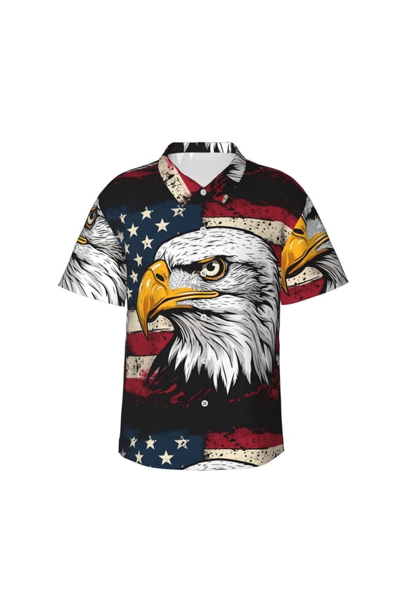 American Bald Eagle Print Men's Hawaiian Shirts Button Down Tropical Holiday Beach Shirts Vacation Clothes,Medium