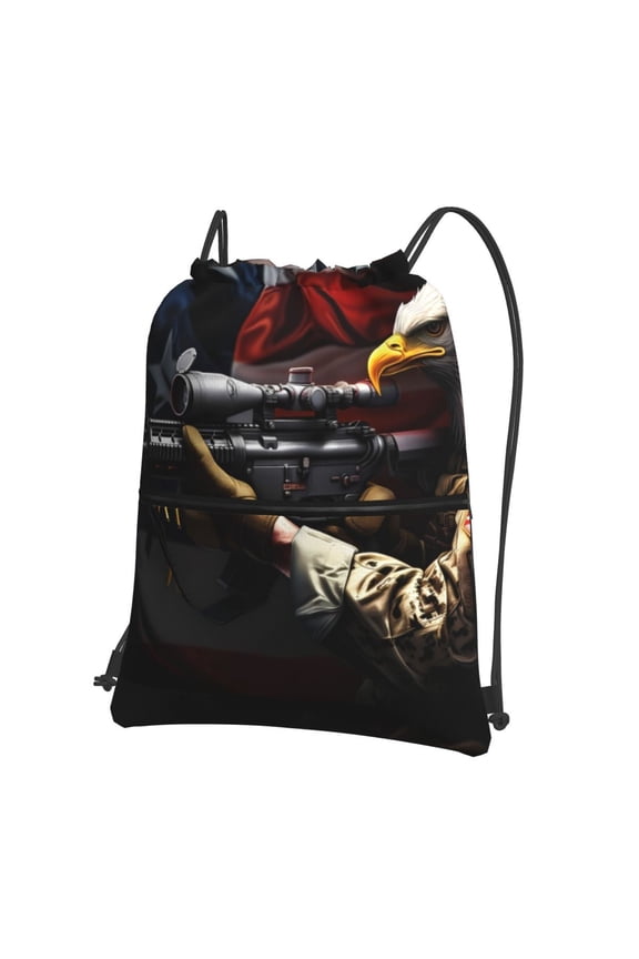 American Bald Eagle Warrior Drawstring Backpack Water Resistant String Bag Sports Sackpack Gym Sack for Men Women