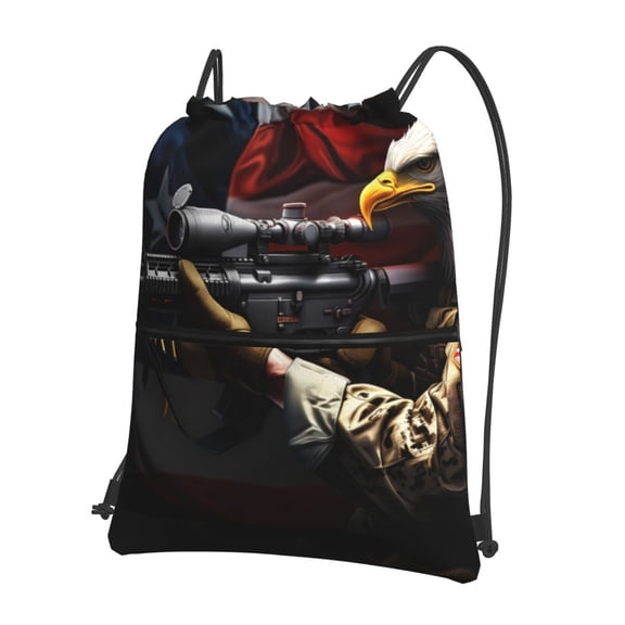 Vsdgher American Bald Eagle Warrior Drawstring Backpack Water Resistant String Bag Sports Sackpack Gym Sack for Men Women