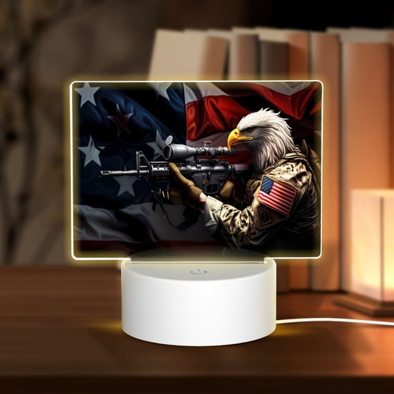Vsdgher American Bald Eagle Warrior Rectangular Acrylic Night Light Acrylic Sleep Night Light Friend Gifts for Birthday Gifts for Women Teens Boys Girls