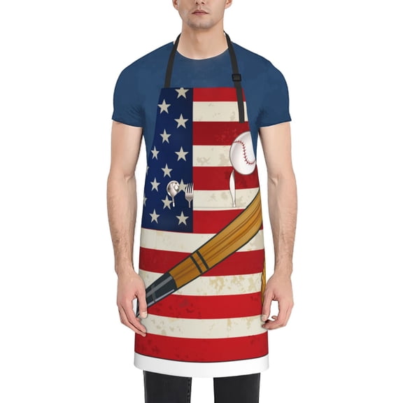 Vsdgher American Flag And Baseball Waterproof Apron with 2 Pockets Kitchen Chef Aprons Bibs for Grooming Cooking Baking Painting Gardening
