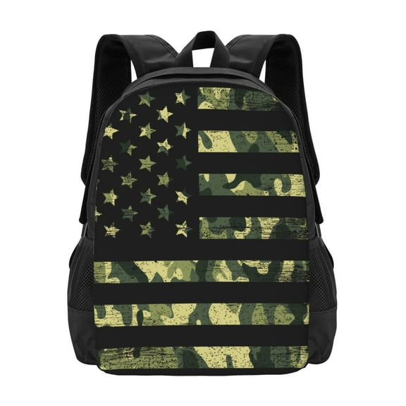 Vsdgher American Flag Camo Print Backpack for Women Men School Bookbag with Laptop Compartment for College Work Travel, Simple Fashion Casual Daypack, Fit 15" Laptop