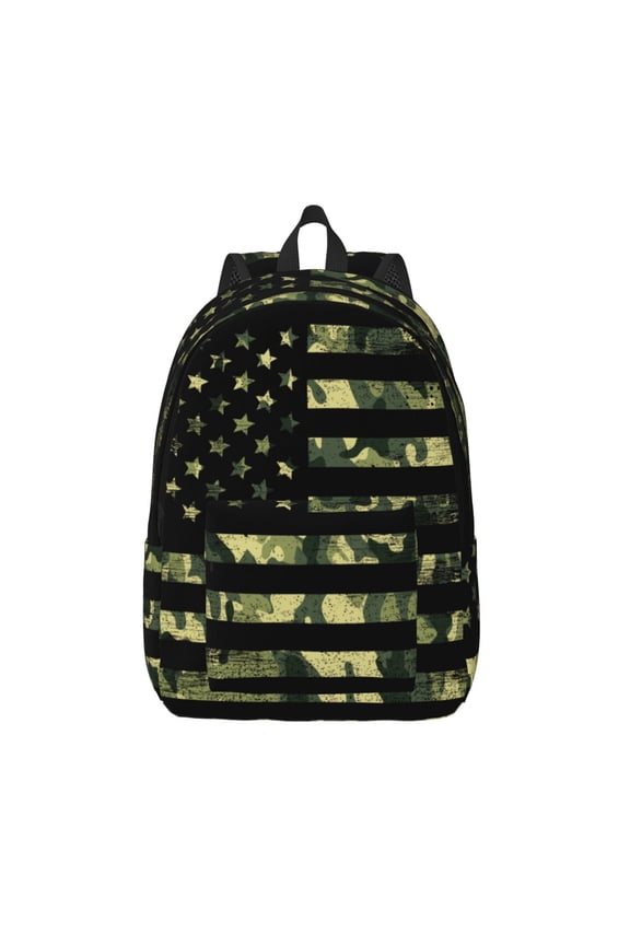 American Flag Camo Print Canvas Backpack Travel Rucksack Unisex Knapsack 15.7/17.7Inch Laptop Backpack for Work,College -Small
