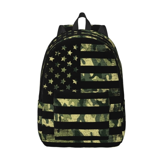 Vsdgher American Flag Camo Print Canvas Backpack Travel Rucksack Unisex Knapsack 15.7/17.7Inch Laptop Backpack for Work,College -Small