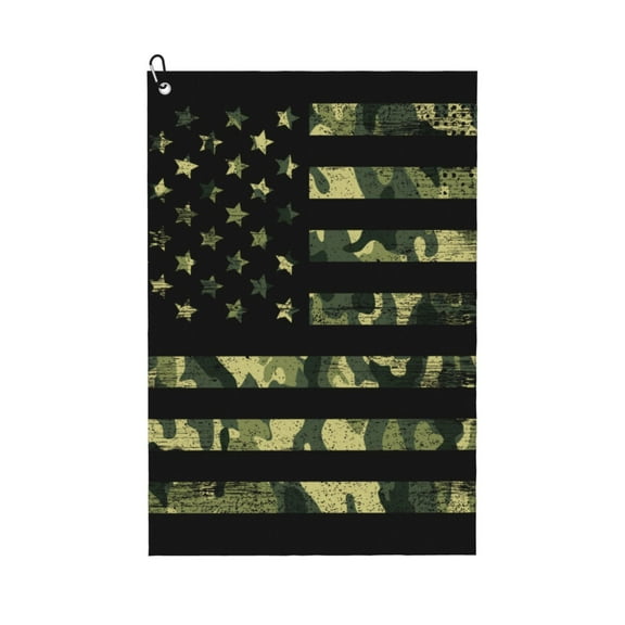 Vsdgher American Flag Camo Print Golf Towel Golf Gift for Men and Women Golf Towel with Carabiner Clip to Quickly Remove Sand, Mud, Dirt and Sweat