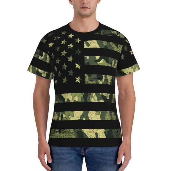 Vsdgher American Flag Camo Print Men's Dry Fit Mesh Athletic Shirts Moisture Wicking Tennis T-Shirt Tops
