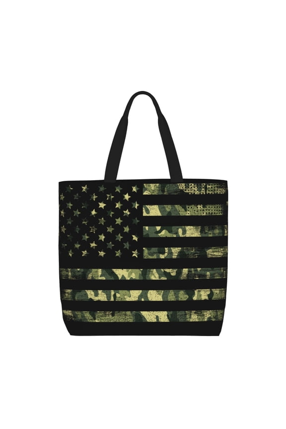 American Flag Camo print Tote Bag for Women Shoulder Bag with Zipper Large Shoulder Bag Handle Handbag Portable Washable for Travel, Work