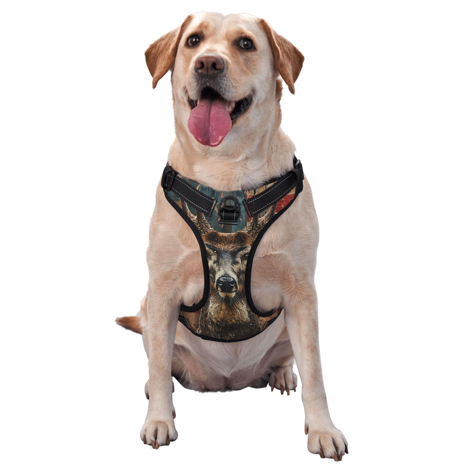 Vsdgher American Flag Deer Art Dog Harness, No-Pull Pet Harness, Dog Vest, Pet Vest for Small to Large Dogs-Large