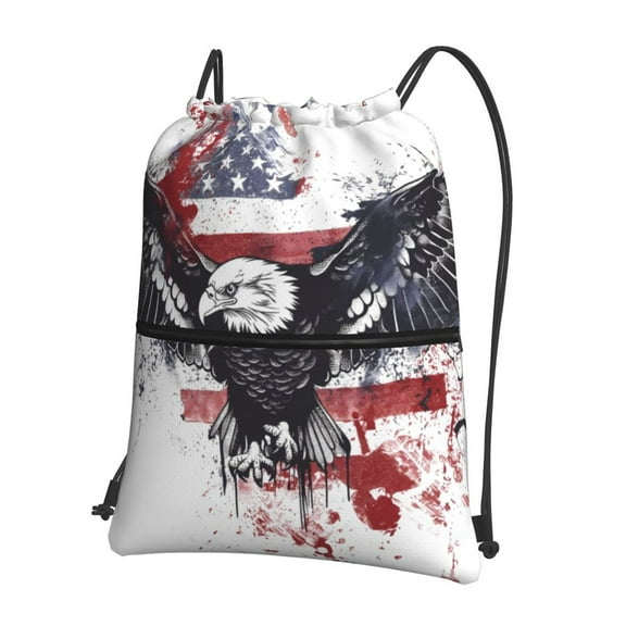 Vsdgher American Flag Eagle Art Drawstring Backpack Water Resistant String Bag Sports Sackpack Gym Sack for Men Women