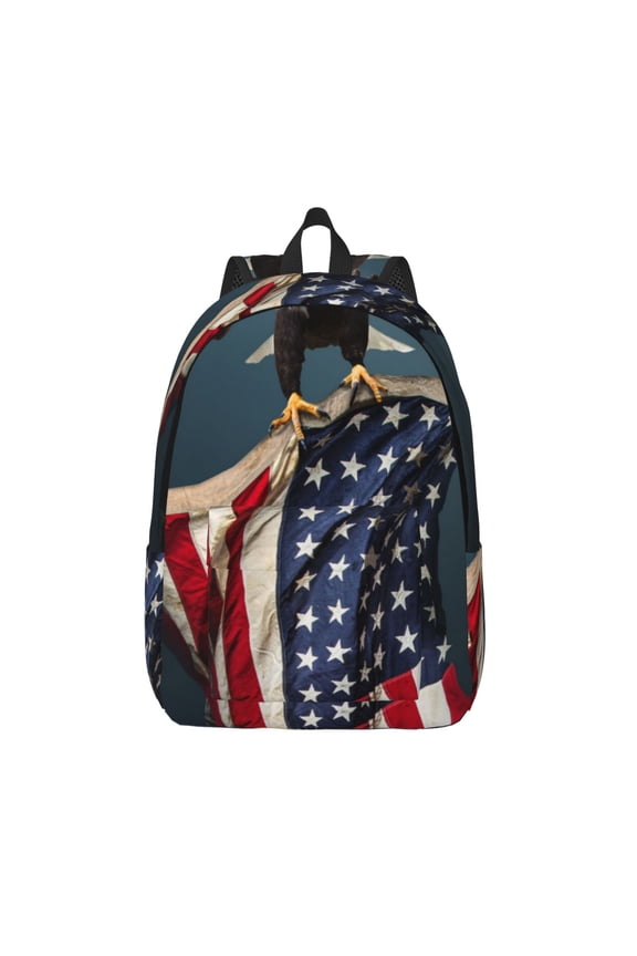 American Flag Print Canvas Backpack Travel Rucksack Unisex Knapsack 15.7/17.7Inch Laptop Backpack for Work,College -Small