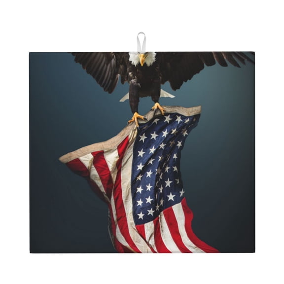 Vsdgher American Flag Print Dish Drying Mat, Kitchen Counter Mat, Dish Drying Pad for Dishes, Utensils, Pots and Pans,16" x 18"