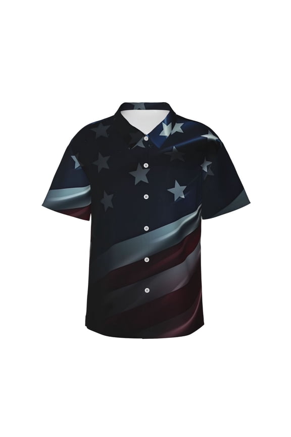 American Flag Waving Print Print Men's Hawaiian Shirts Button Down Tropical Holiday Beach Shirts Vacation Clothes,3X-Large