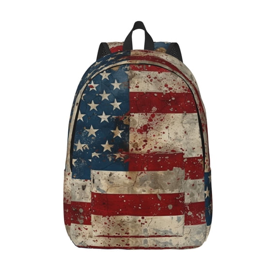 Vsdgher American Flag1 Print Canvas Backpack Travel Rucksack Unisex Knapsack 15.7/17.7Inch Laptop Backpack for Work,College -Medium