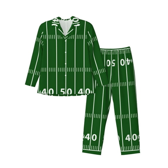 Vsdgher American Football Field1 Mens Pajama Set, Soft Warm Long Sleeve Sleepwear, Cozy Button-Down Pjs for Men-Small