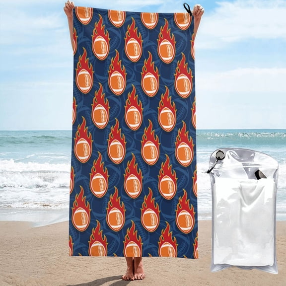 Vsdgher American Football and Fire Flames Microfiber Ultra Soft Highly Absorbent Bath Towel, Quick Drying Towels for Body, Sport, Yoga, SPA, Fitness-27.5"x55"