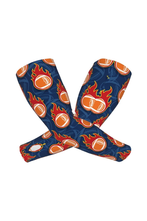 American Football and Fire Flames Pattern Cooling Arm Sleeves for Men & Women, Breathable, UV Sun Protection, Sports Arm Sleeves for Women, Men & Youth