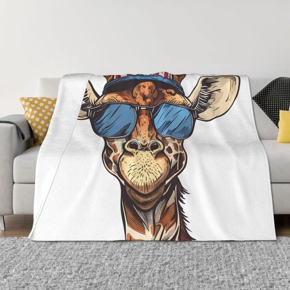 Vsdgher American Giraffe Style Pattern Fleece Throw Blanket, Horizontal Fleece Bedding Home Decor for Couch & Bed All Season Use -80"x60"