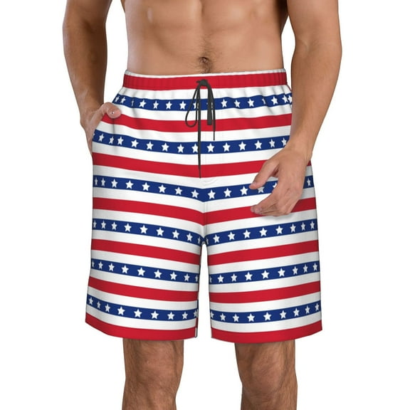 Vsdgher American Patriotic Stars And Stripes Men's Beach Shorts, Surfing shorts, Swim trunks, Quick Dry Swim Trunks for Surfing Beach Fun -