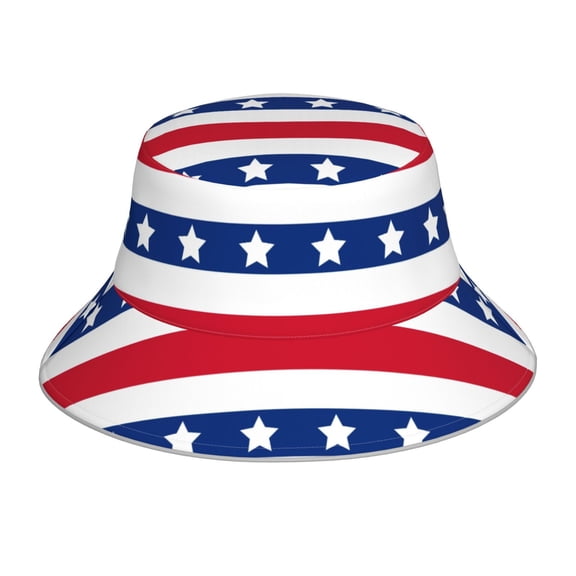 Vsdgher American Patriotic Stars And Stripes Print Bucket Hat for Men&Women Bucket Hat Reversible Summer Double-Side-Wear Travel Gardening, Beach, Camping, Hiking, Fishing Cap